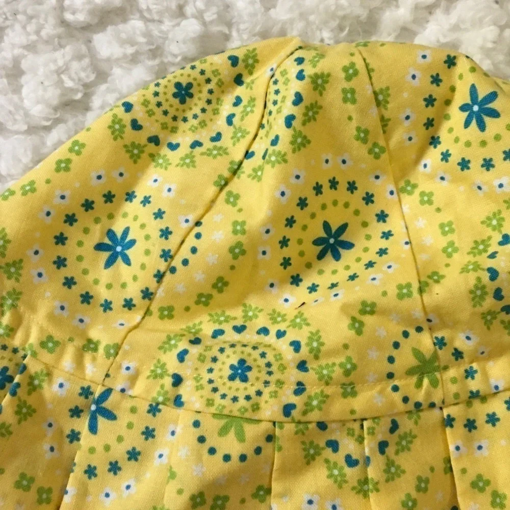 Yellow Floral Toddler Girls Bucket Hat Tie Beach